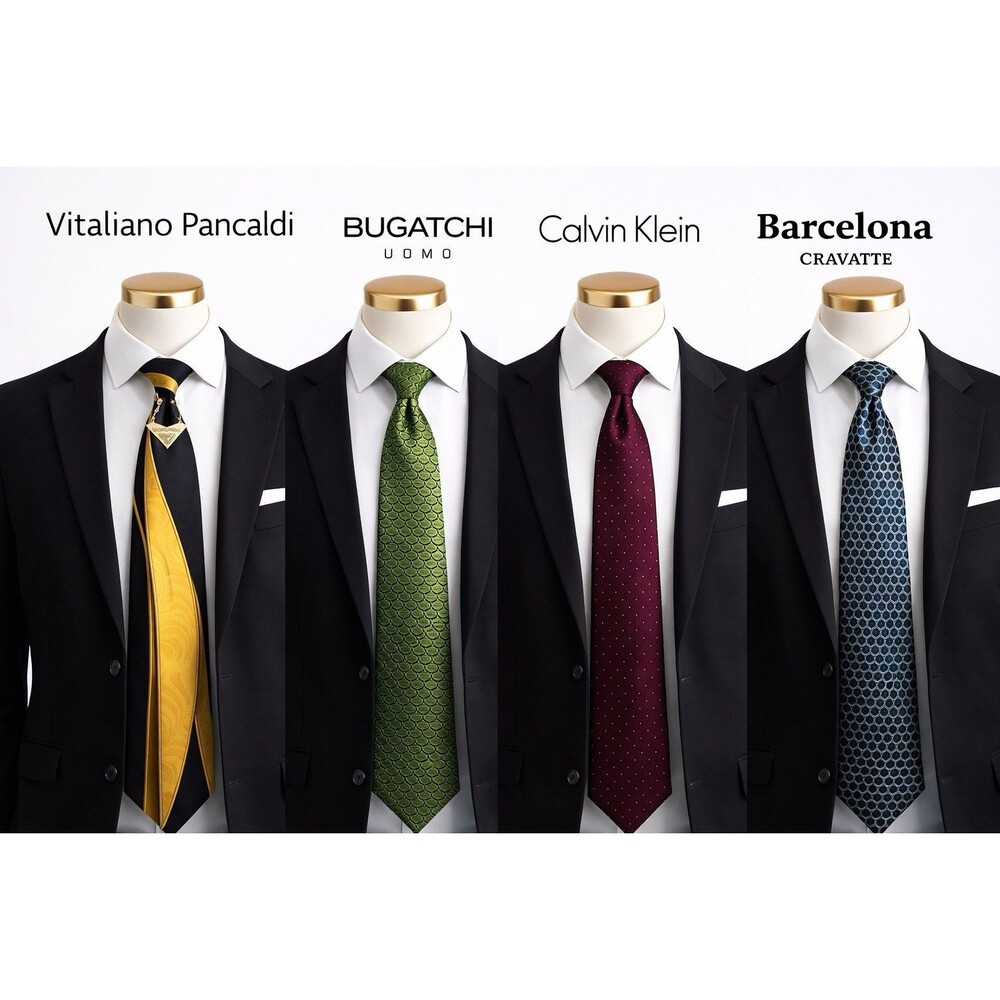 Lot 4 Designer Men Silk Ties Bugatchi Uomo Calvin Klein Barcelona Geometric